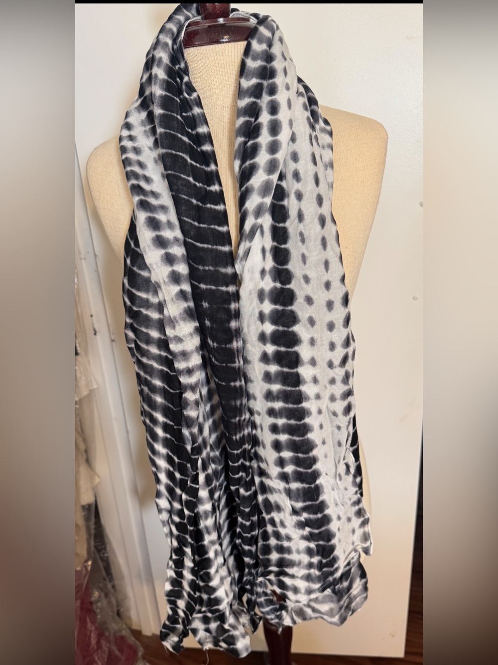 Michael Stars Black & White Tie-Dye Lightweight Scarf